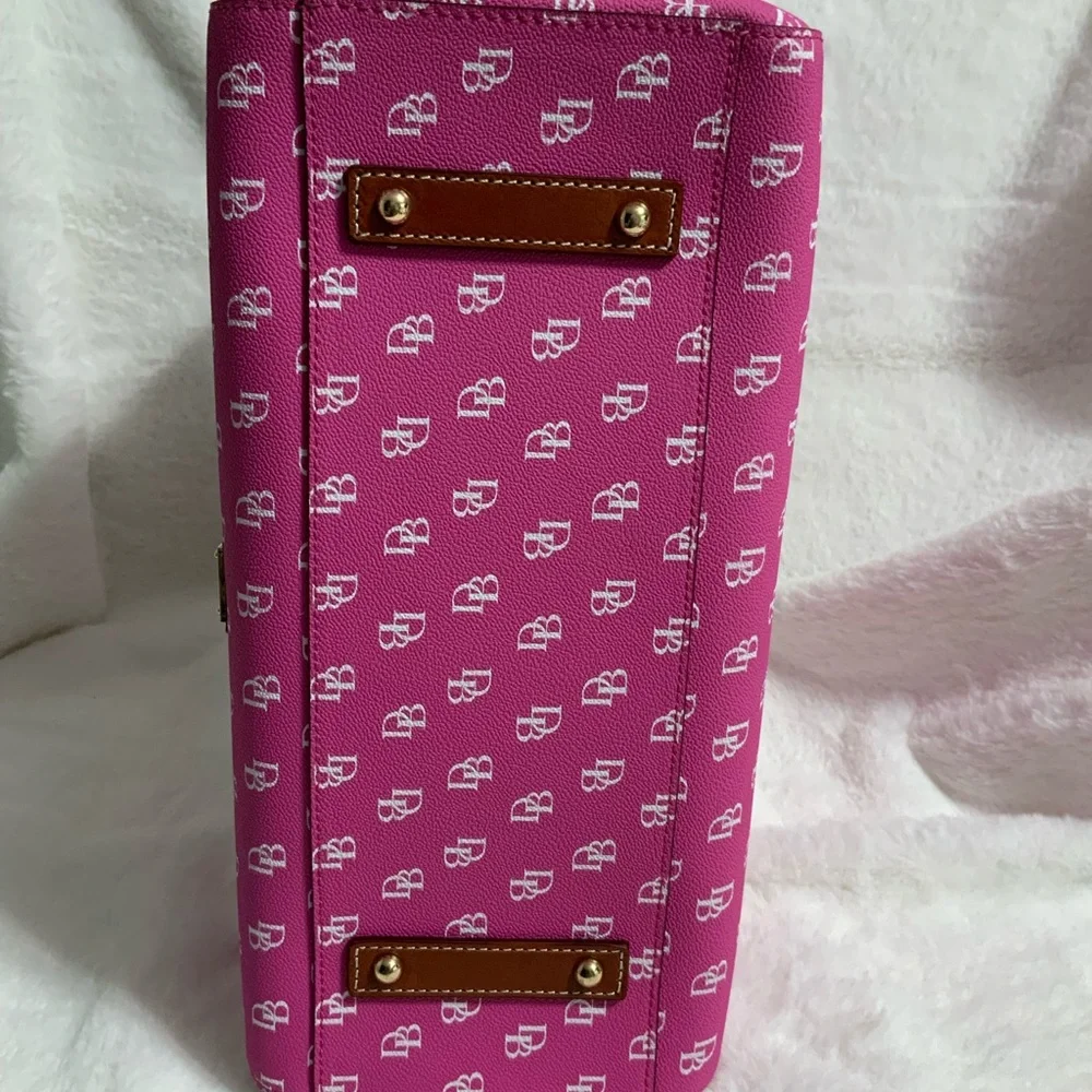 Dooney & Bourke Pink Logo Satchel with Brown Handles